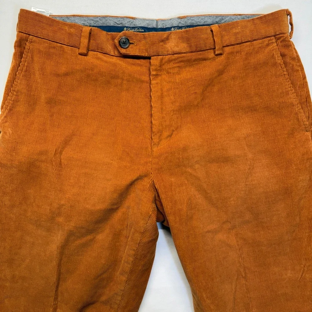 Brooks Brothers Milano Corduroy Pants 36x32 Orange Mens Slim Fit Cotton Trousers